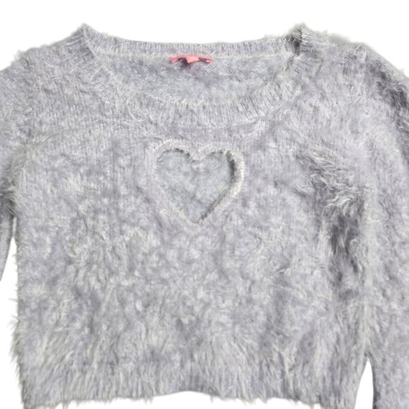 Sugar Thrillz Oh No Way Heart Cutout Purple Wpmen's Cropped Sweater Size: S - Picture 2 of 6